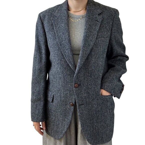 Vintage Harris Tweed Blue Gray Wool Woven in Scotland Sport Coat Blazer 40R - Picture 2 of 9